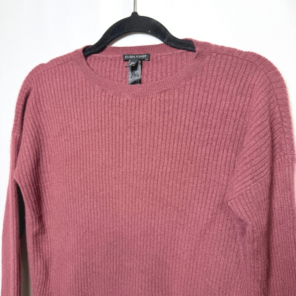 Eileen Fisher 100% Cashmere Ribbed Crewneck Sweater Mauve Pink XS F18BIJ